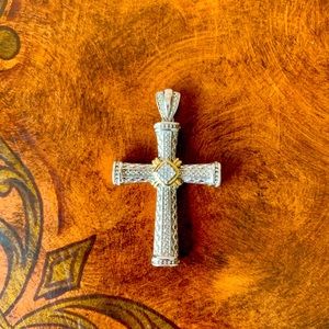14K DIAMOND STERLING CROSS PENDANT
